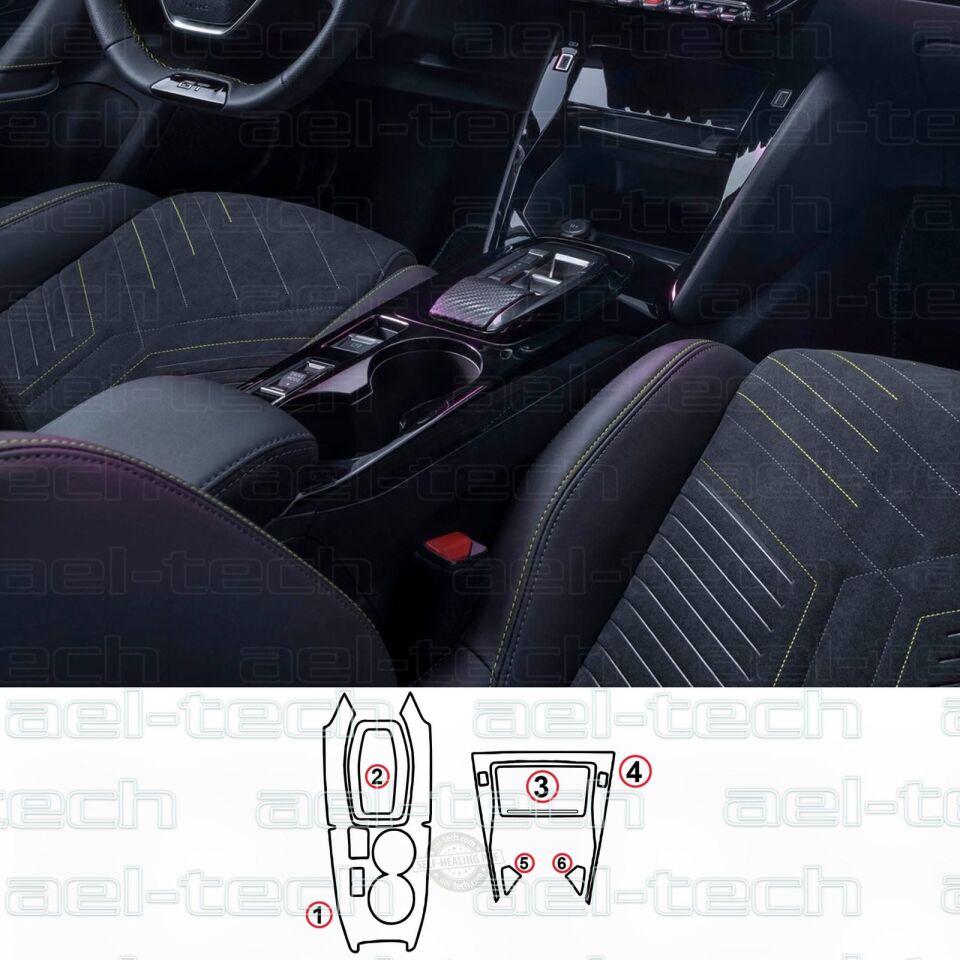 Peugeot 208 ve E-208 Uyumlu Vites Etrafı Piano Black TPU Koruyucu 6 lı Set