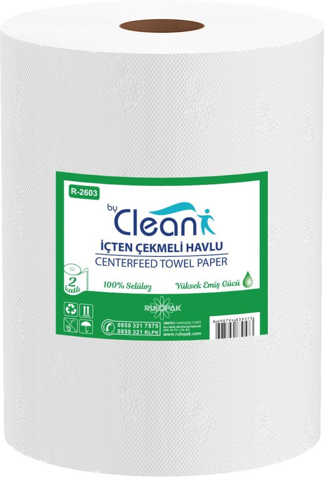 Rulopak By Clean İçten Çekmeli Kağıt Havlu 2 Katlı  58M 6'Lı Paket 3,5 Kg