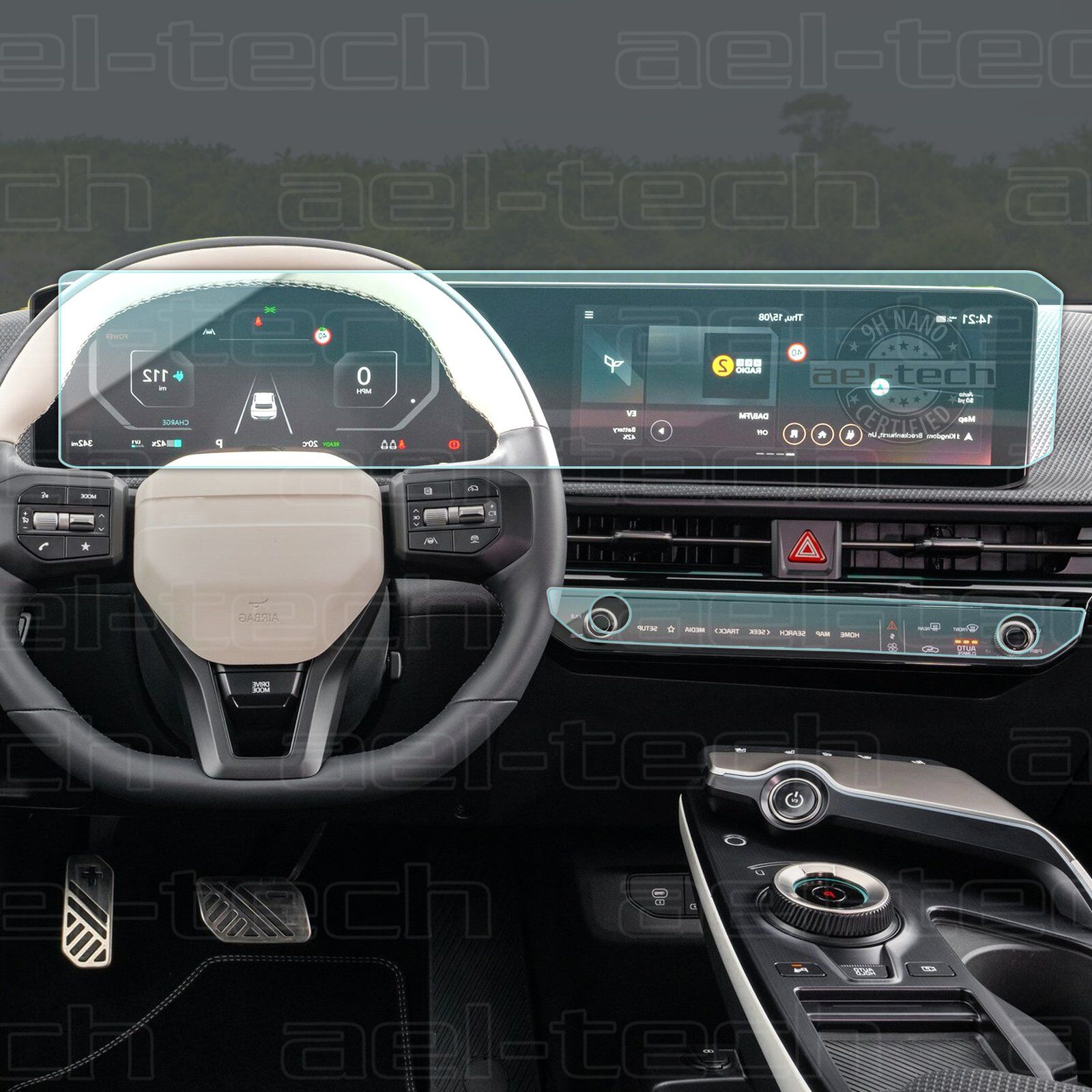 Kia EV6 Uyumlu Dijital Gösterge,Navigasyon ve Klima 12.3 İnç 9H Nano Ekran Koruyucu 2 li Set 2024-2025