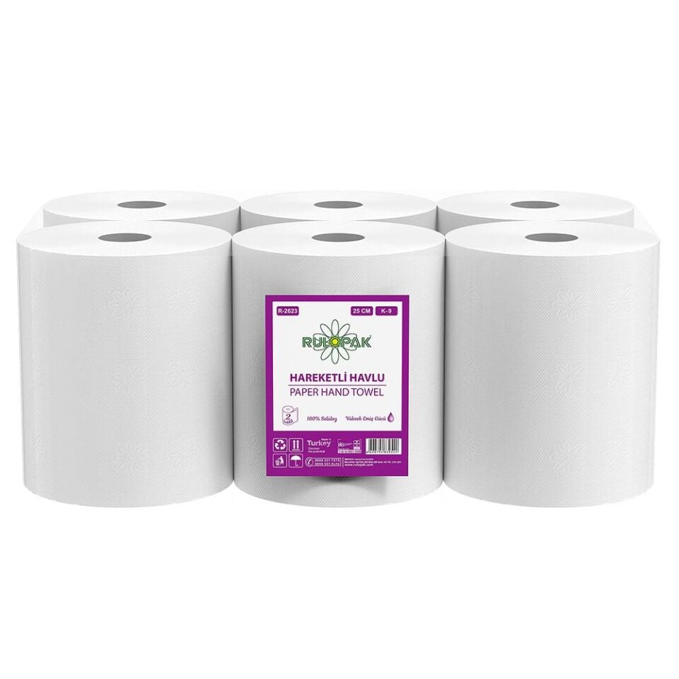 Rulopak Hareketli Havlu 2 Katlı 25 Cm 125 Metre 6'Lı Paket 9 Kg