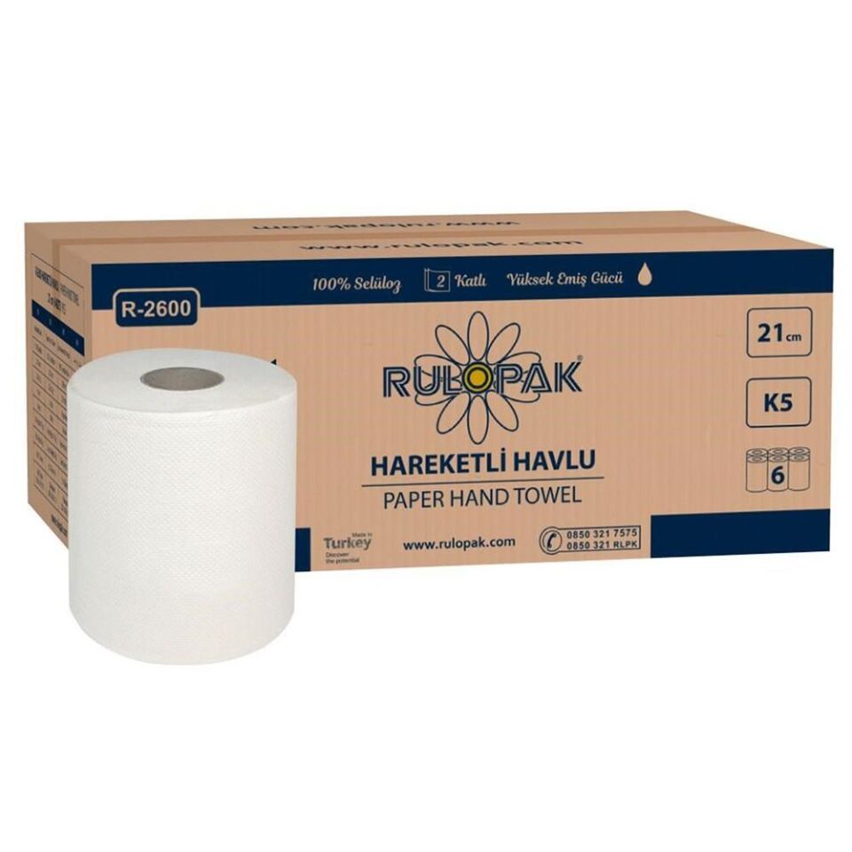 Rulopak Hareketli Kağıt Havlu 2 Katlı 21 Cm 80M 6'Lı Paket 5 Kg