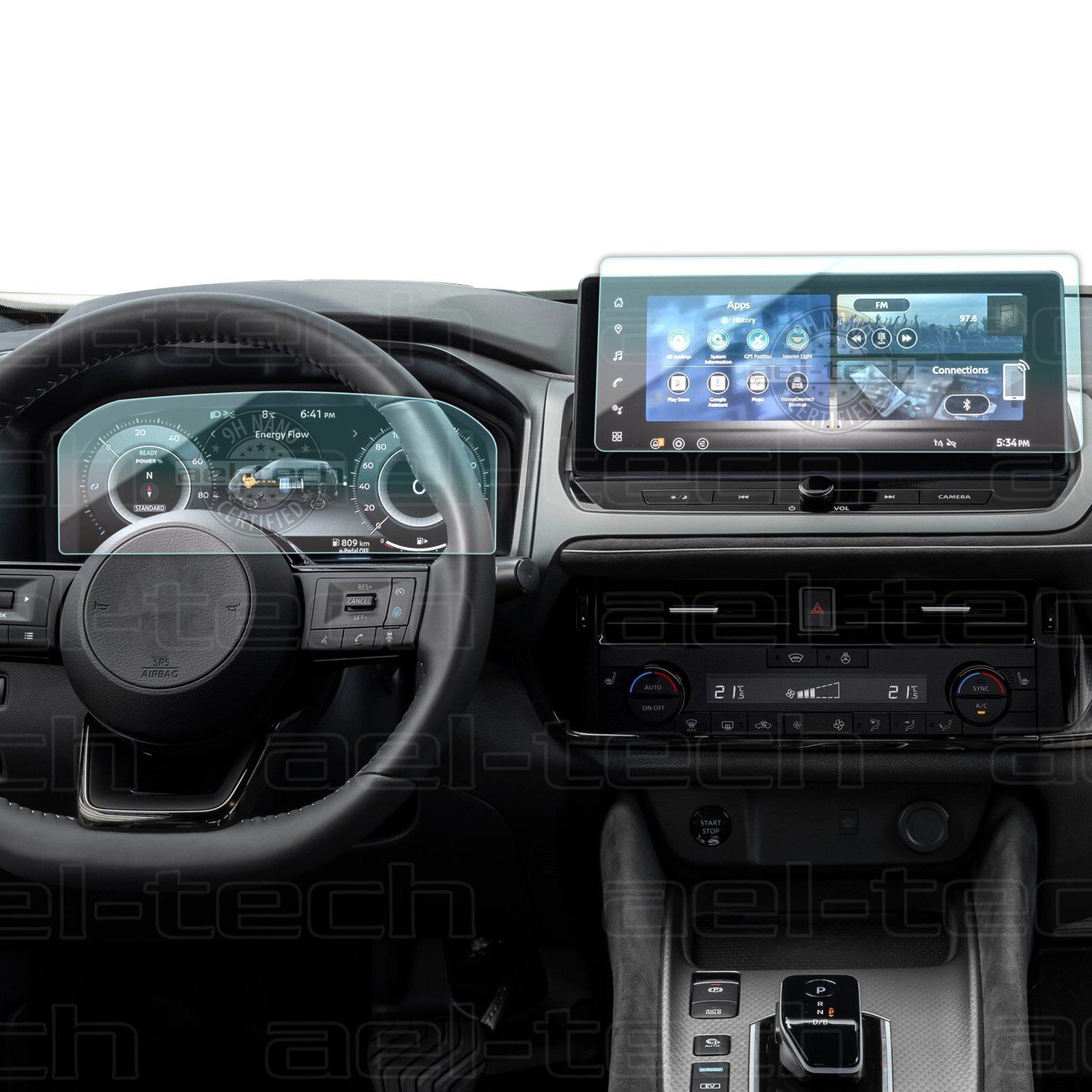 Nissan Qashqai Uyumlu Dijital Gösterge ve Navigasyon 9H Nano Ekran Koruyucu 2'li Set 2024-2025