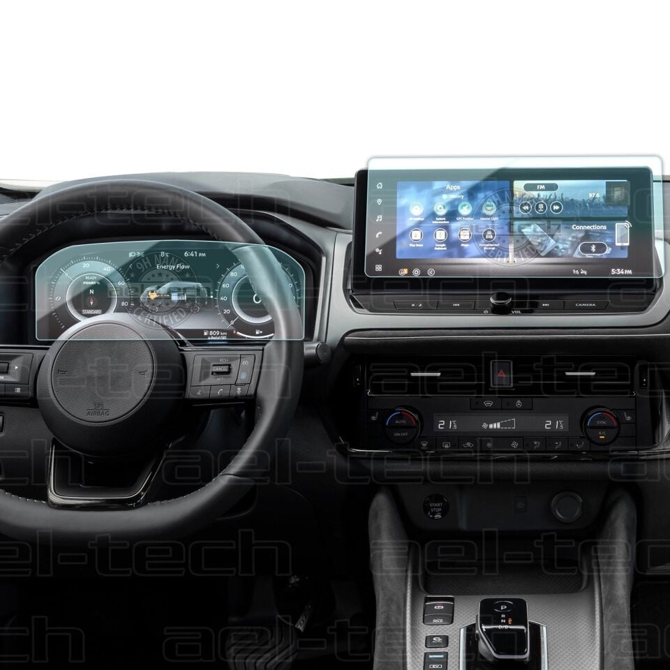 Nissan Qashqai Uyumlu Dijital Gösterge ve Navigasyon 9H Nano Ekran Koruyucu 2'li Set 2024-2025