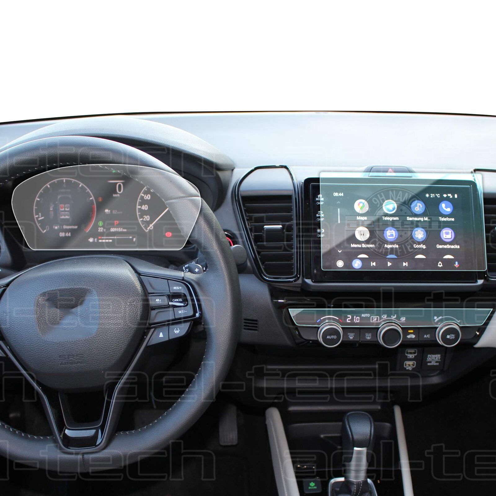 Honda City Uyumlu Navigasyon,5H Dijital Gösterge ve Klima Üstü 9H Nano Ekran Koruyucu 3'lü Set