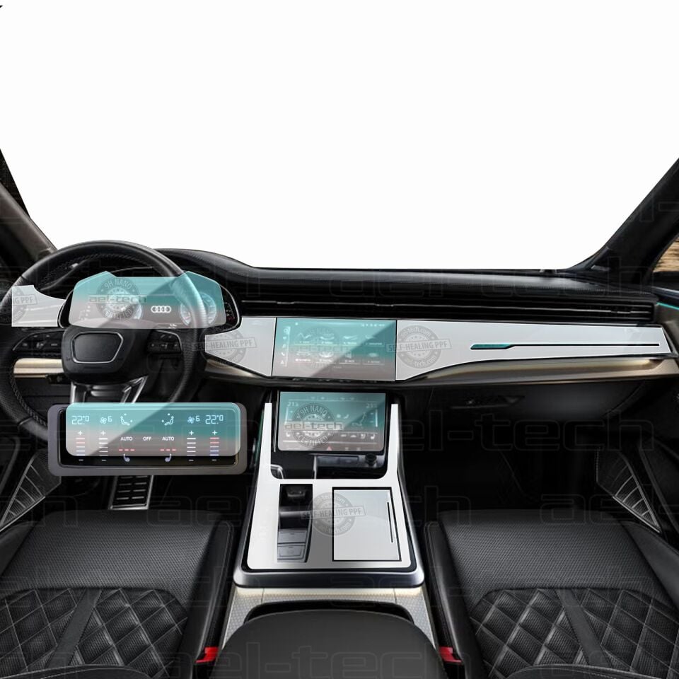 Yeni Audi Q7 Navigasyon Dijital Gösterge 9H Nano ve piano black uyumlu Tpu Koruyucu 9lu Set