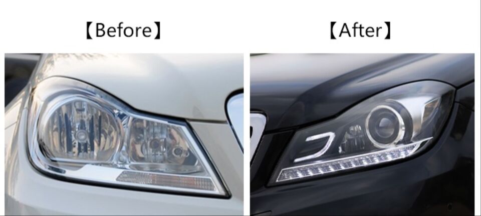 W204 C SERISI(MAKYAJLI KASA)  IÇIN UYUMLU LED FAR - DOLU   (HALOJEN FARLI MODEL  için)