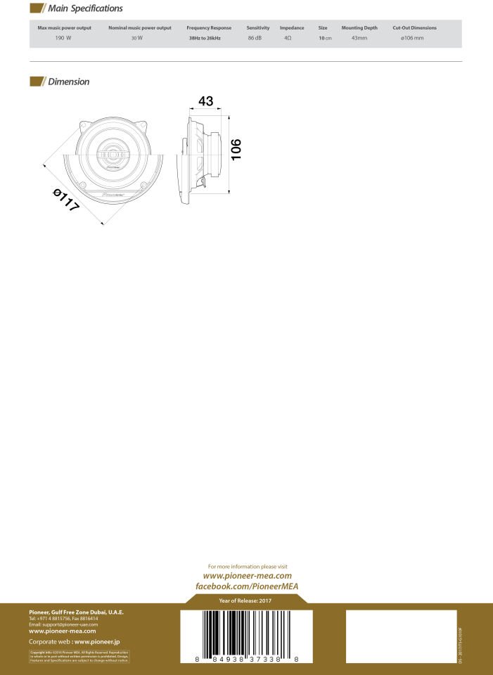 Pioneer TS-G1010F 10cm 190w Oto Hoparlör