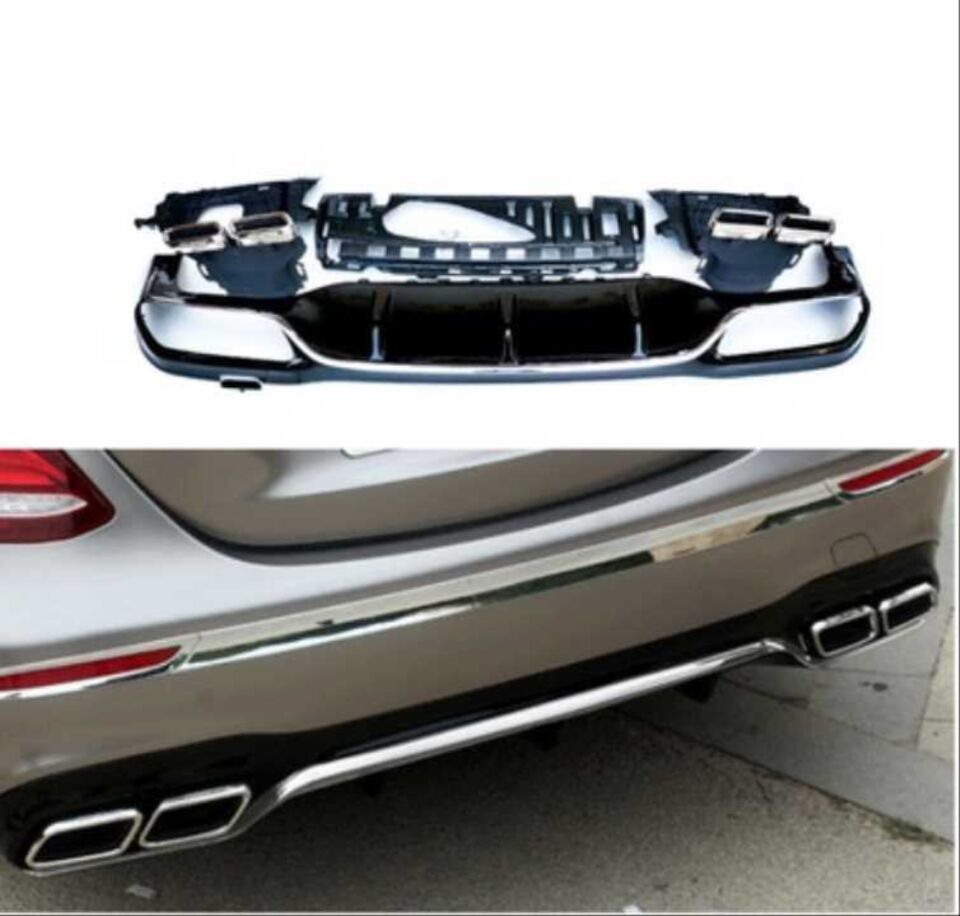 W213 E SERISI IÇIN  E63 SILVER DIFUZOR & EGZOZ SETI (NORMAL SEDAN) 2017+ & SILVER EGZOZ ILE